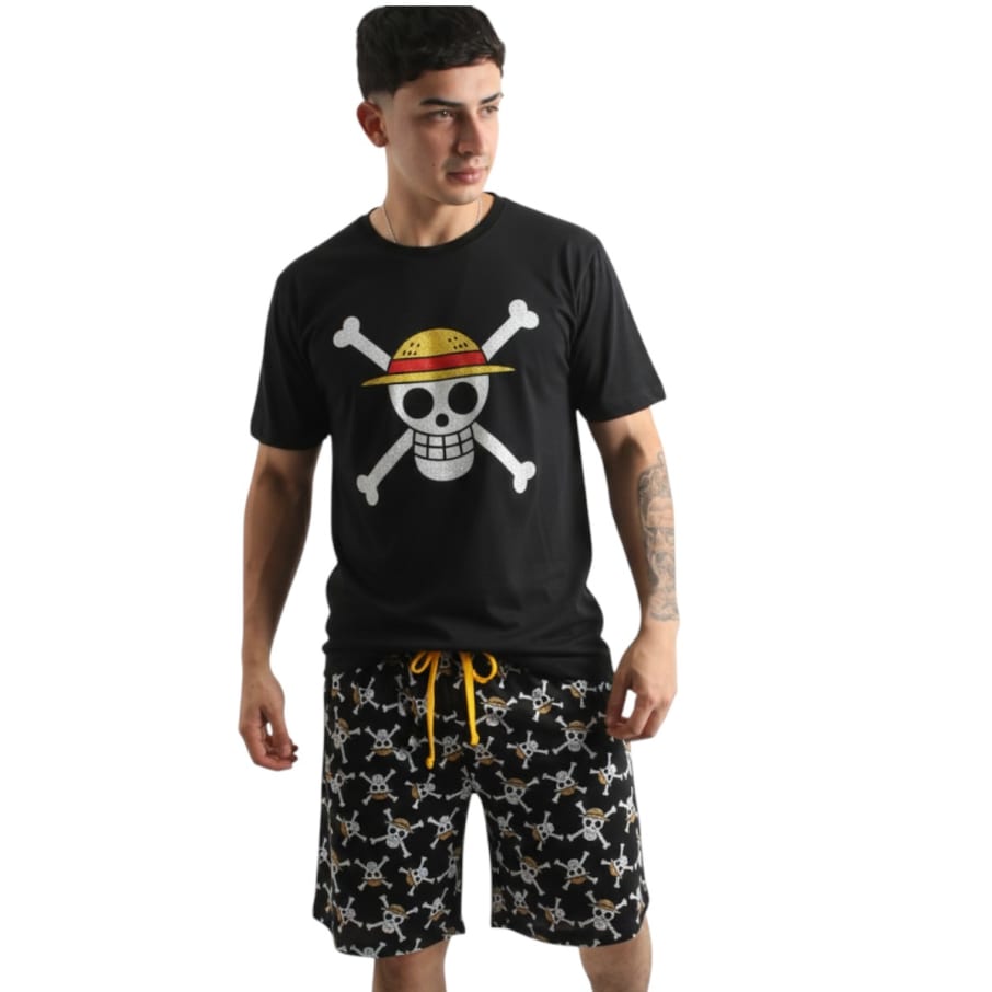 PIJAMA POLO MC Y SHORT ONE PIECE HOMBRE NEGRO