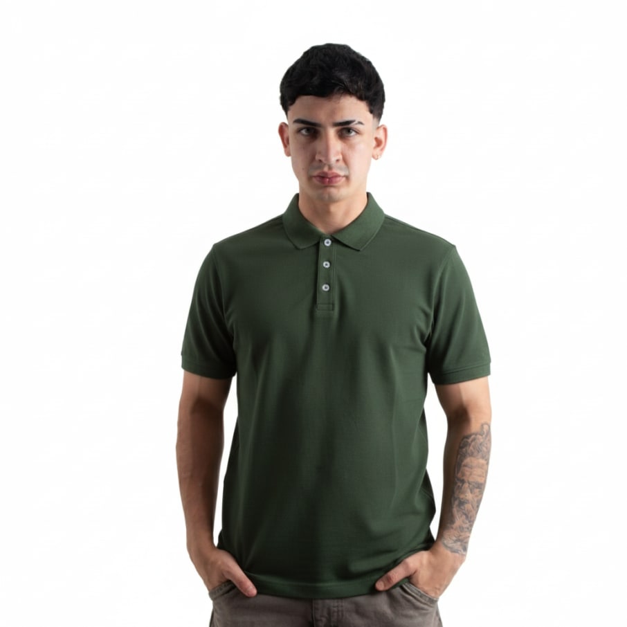 POLO CAMISERO PIQUE MANGA CORTA HOMBRE VERDE ALGOD N PIMA PIKUA