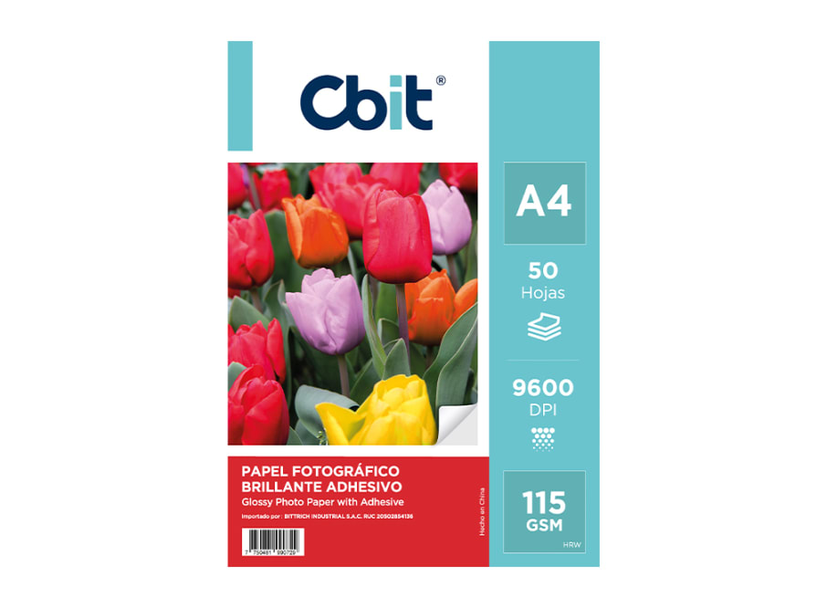 PAQ. 50H. 115GSM PAPEL FOTO A4 GLOSSY CON ADHESIVO