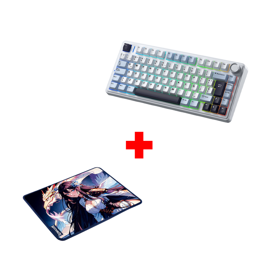 Teclado Aula F75 RGB Inalambrico Español WHITE/BLACK - REAPER SWITCH + P046 Mouse Pad Redragon AK1 S