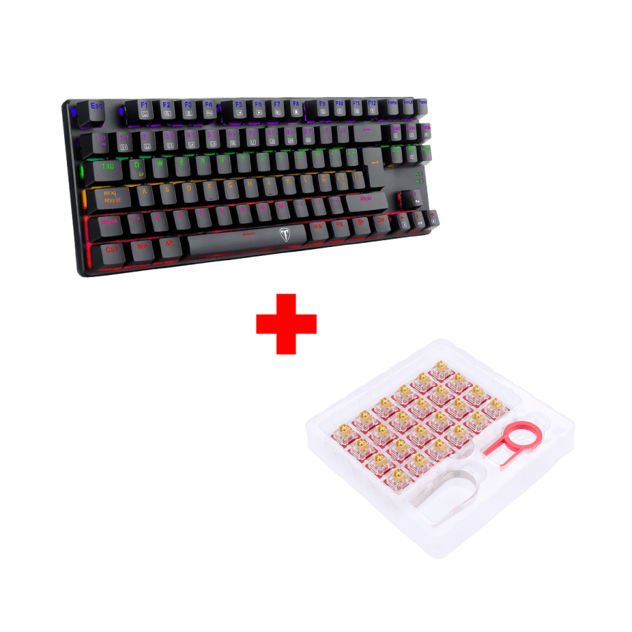 Teclado T-Dagger BORA LITE Rainbow, Spanish T-TGK313BG-LIT BLACK RED SWITCH + Kit Switches Redragon A113 Bullet F