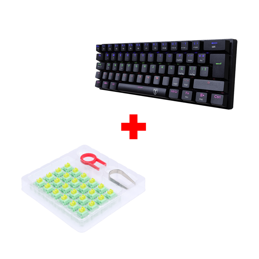 Teclado T-Dagger ARENA LITE Rainbow, Spanish T-TGK321-BR BLACK - RED SWITCH + Kit Switches Redragon A113 Bullet QT