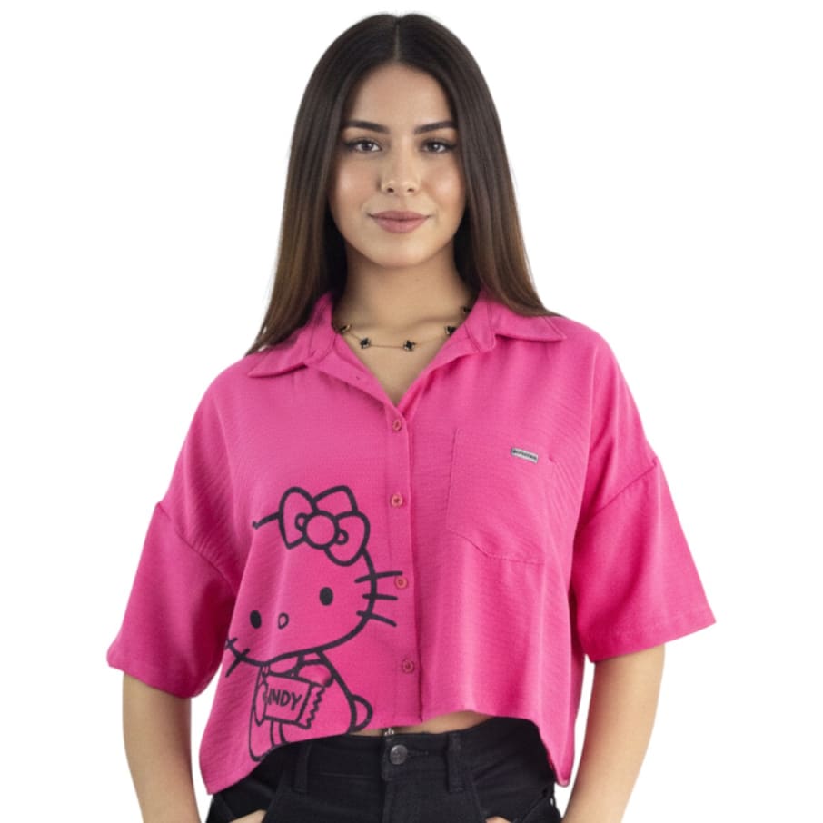 BLUSA MC MUJER HELLO KITTY CHICLE LINO