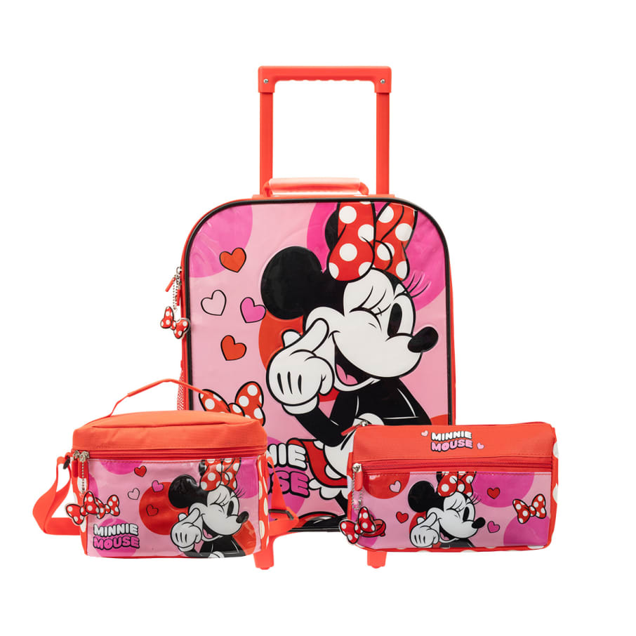 SET MALETA+LONCHERA+CARTUCHERA MINNIE MOUSE