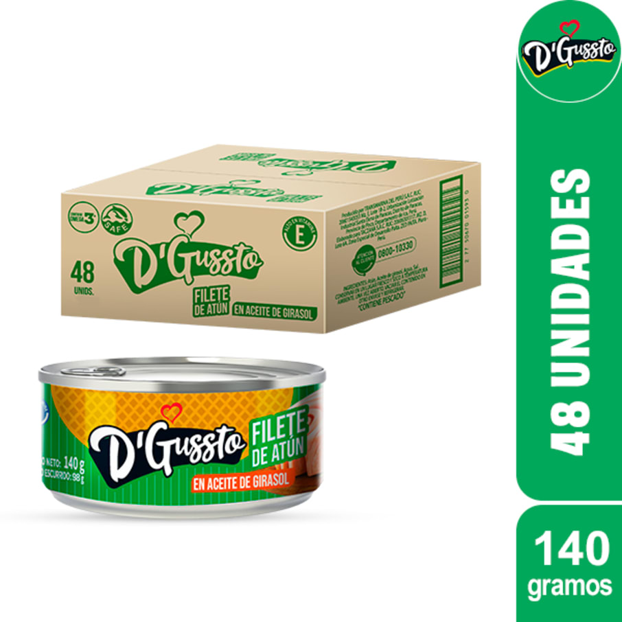  D’Gussto Filete de atún en aceite de girasol 140g x 48un