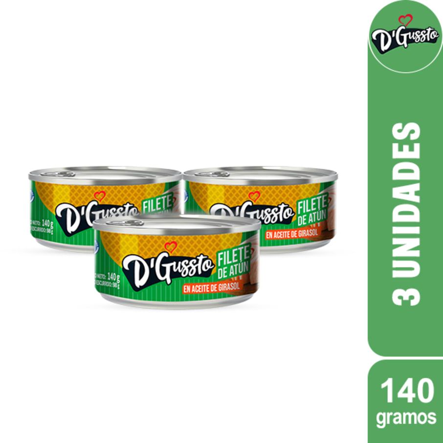  D’Gussto Filete de atún en aceite de girasol 140g x 3un