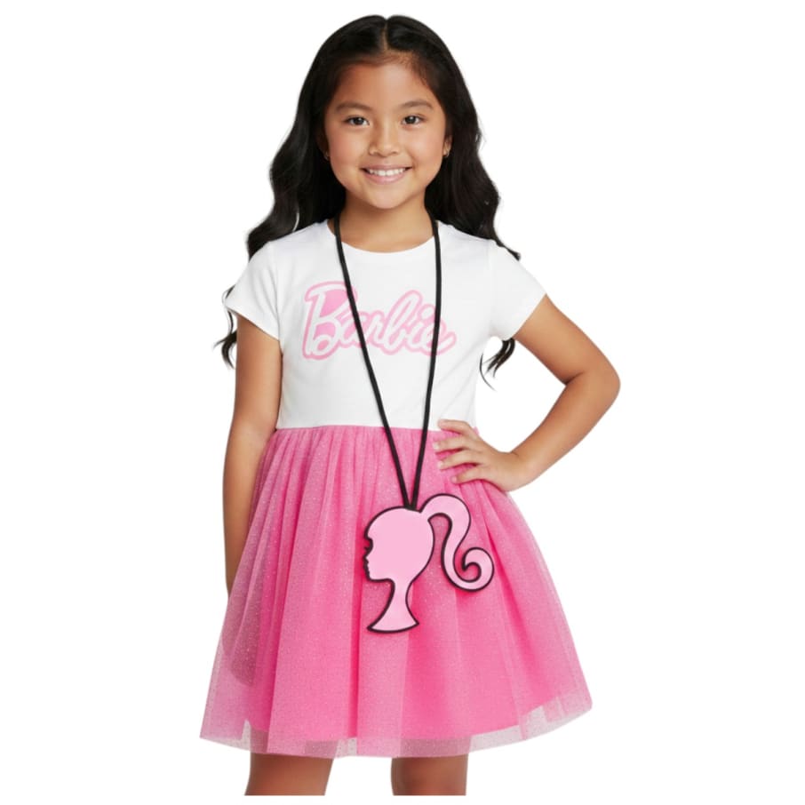 VESTIDO MANGA CORTA NIÑA BARBIE ROSADO ALGODÓN