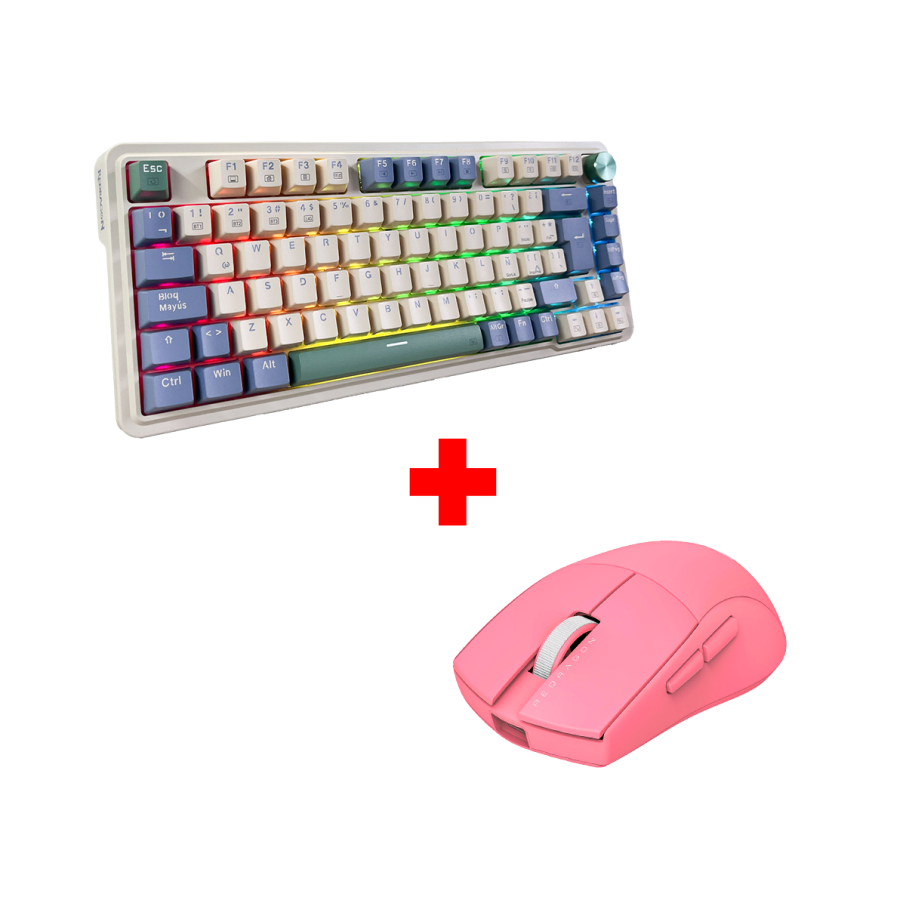 Teclado Redragon UCALPRO-RGB Wireless Spanish K673CPG PASTEL + Mouse Redragon K1NG PRO (1K HZ) Wireless PINK