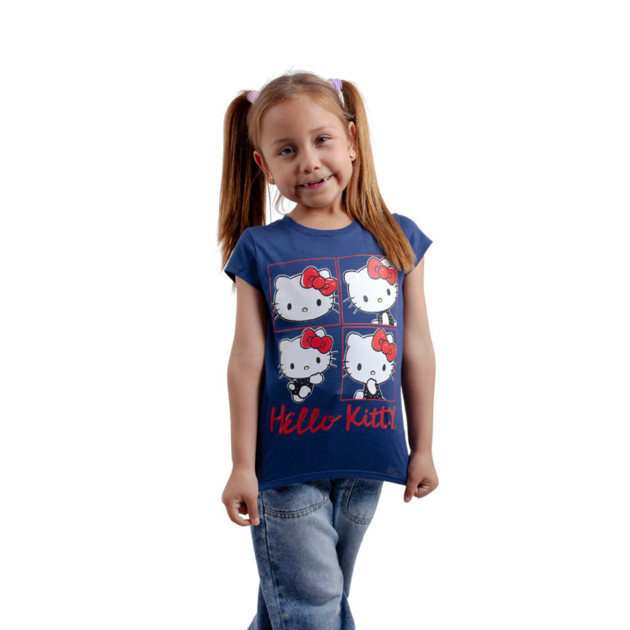 POLO MANGA CORTA NIÑA HELLO KITTY ACERO ALGODÓN