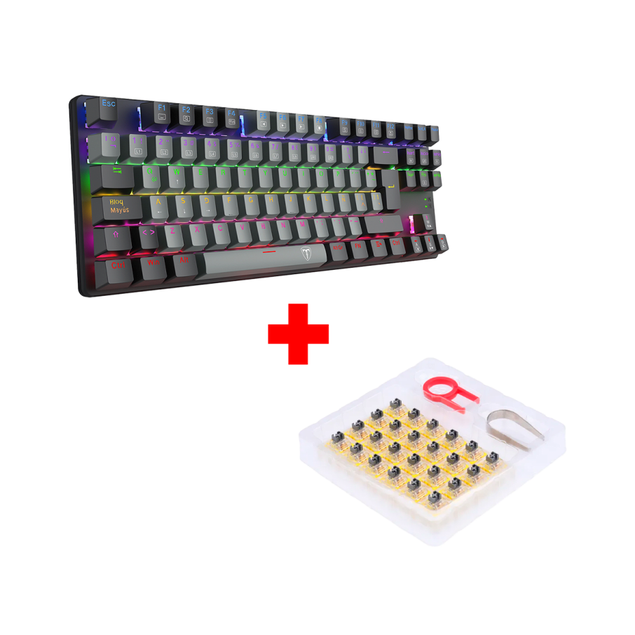 Teclado T-Dagger BORA BLACK Rainbow, Spanish T-TGK313-RD-SP GREY/BLACK RED SWITCH + Kit Switches Redragon A113 Bullet S