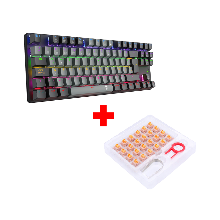 Teclado T-Dagger BORA BLACK Rainbow, Spanish T-TGK313-RD-SP GREY/BLACK RED SWITCH + Kit Switches Redragon A113 Bullet QL