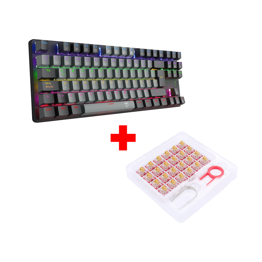 Teclado T-Dagger BORA BLACK Rainbow, Spanish T-TGK313-RD-SP GREY/BLACK RED SWITCH + Kit Switches Redragon A113 Bullet F