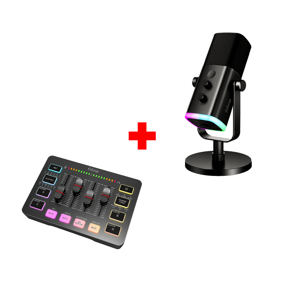 Micrófono Fifine AM8 BLACK Dinámico + Mixer Fifine SC3 BLACK