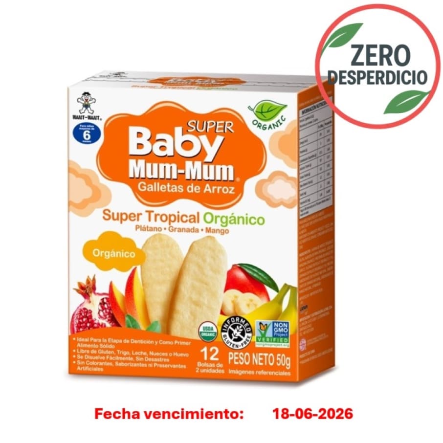 ZERO DESPERDICIO - Galletas de arroz sabor super tropical organicas 50 gramos Marca Baby Mum-Mum