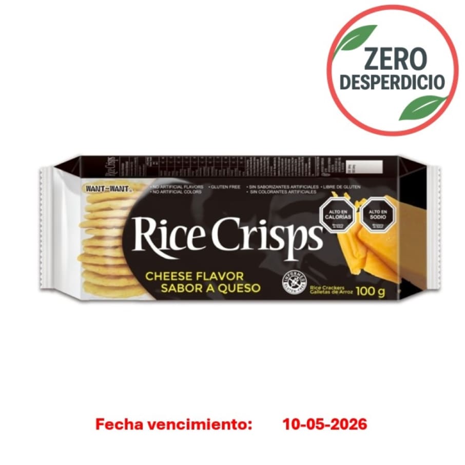 ZERO DESPERDICIO - Galleta de arroz  sabor queso 100 gramos Marca Rice Crisps
