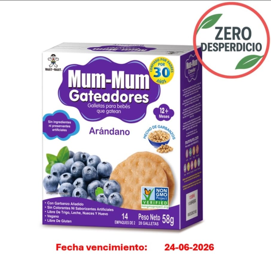 ZERO DESPERDICIO - Galleta crawler de arroz sabor arandano 58 gramos Marca Baby Mum-Mum