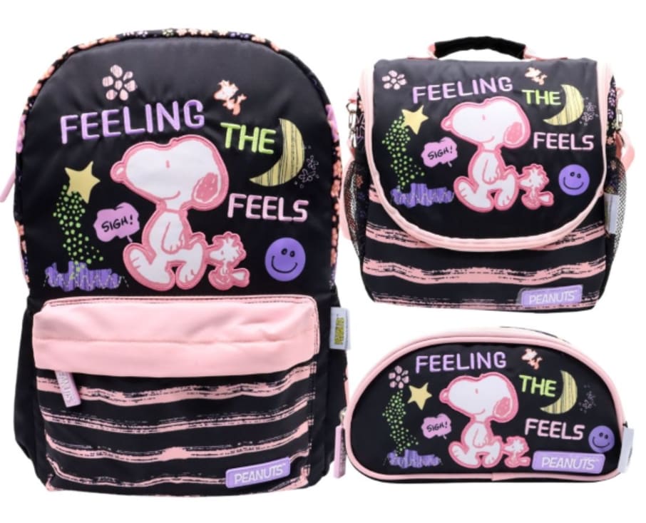 SET MOCHILA SNOOPY NEGRO ROSA MUJER OFICIO