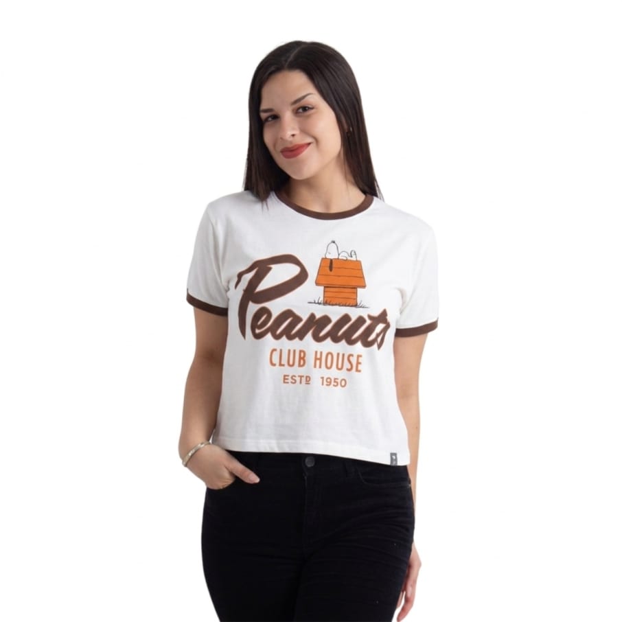 POLO SEMICROP MC SNOOPY DAMAS MARFIL 1 ALGODÓN