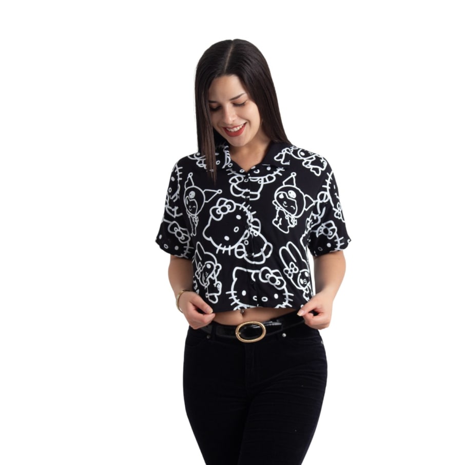 BLUSA MC HELLO KITTY DAMA NEGRO LINO