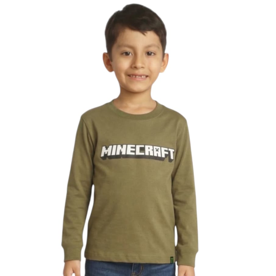 POLO BASICO ML MINECRAFT NIÑO VERDE