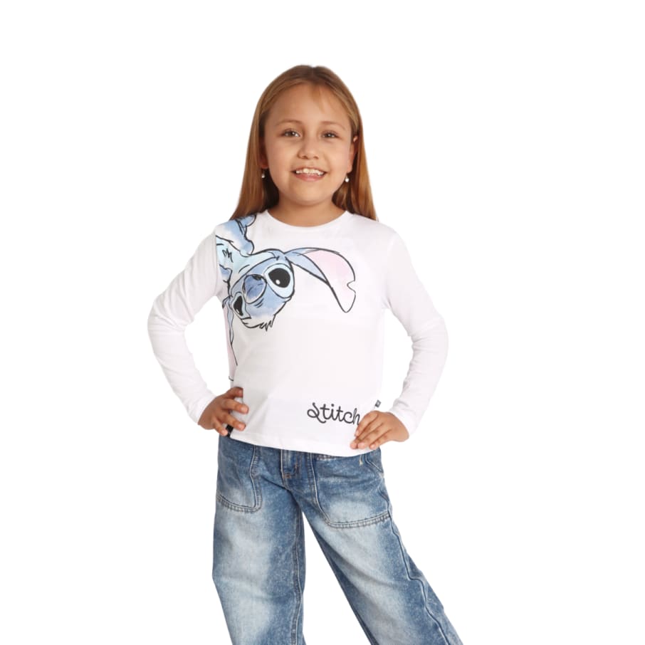 POLO BASICO ML LILO & STITCH NIÑA BLANCO