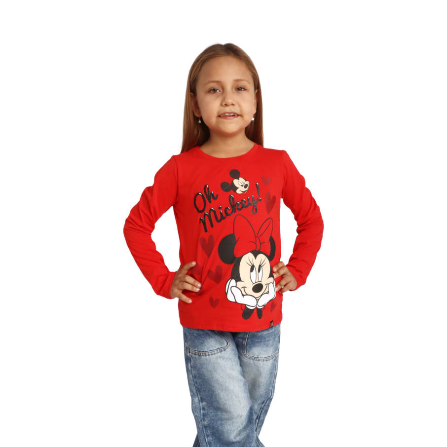 POLO BASICO ML MINNIE MOUSE NIÑA ROJO
