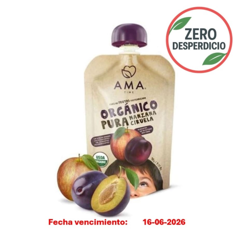 ZERO DESPERDICIO - Pure Manzana ciruela organico 90 gramos Marca Ama