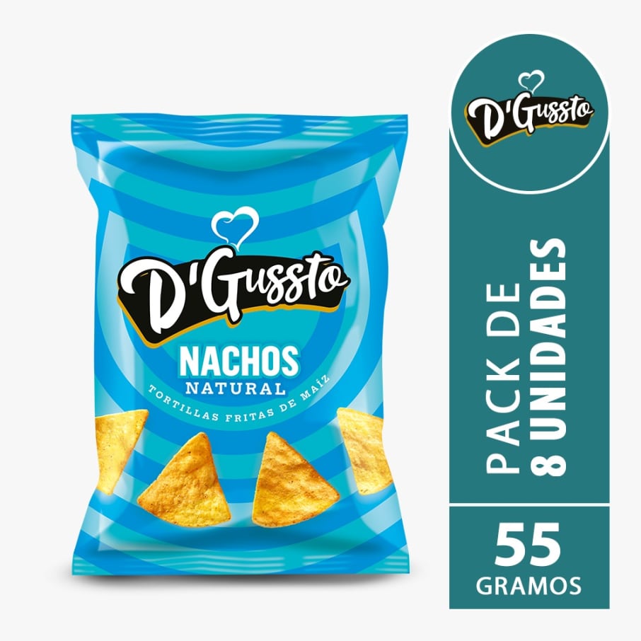 D GUSSTO SNACKS NACHOS FRITOS NATURAL BOLSA 55 GRS 8