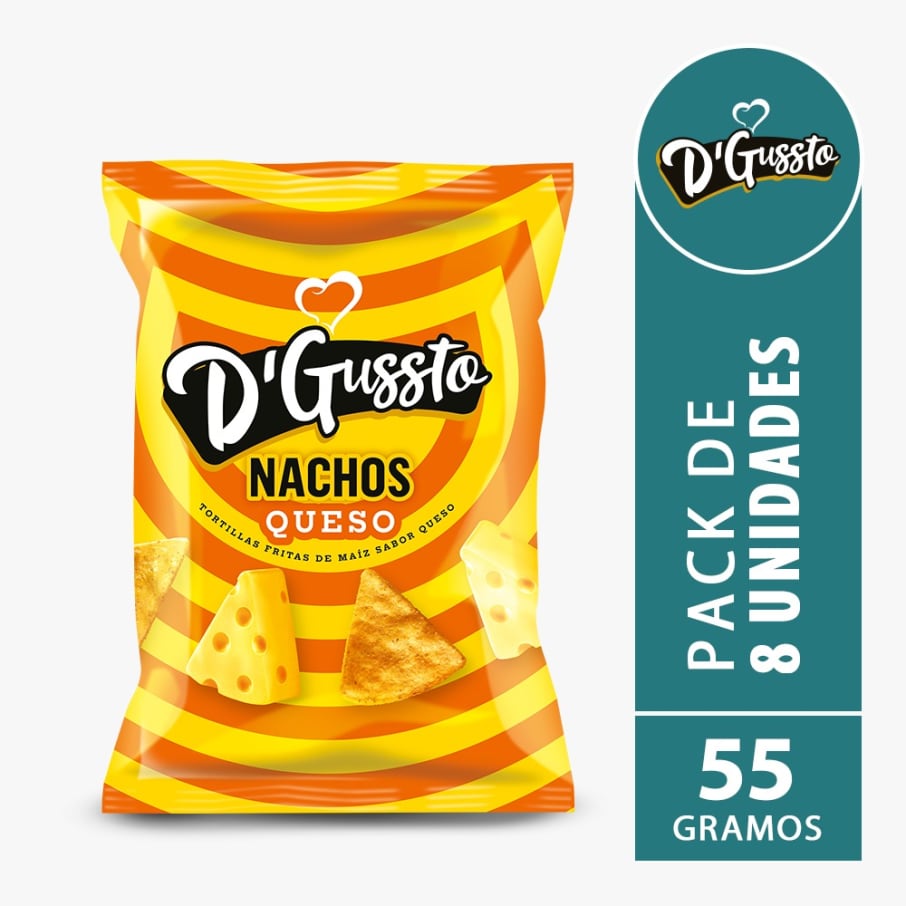 D GUSSTO SNACKS NACHOS FRITOS QUESO BOLSA 55 GRS 8