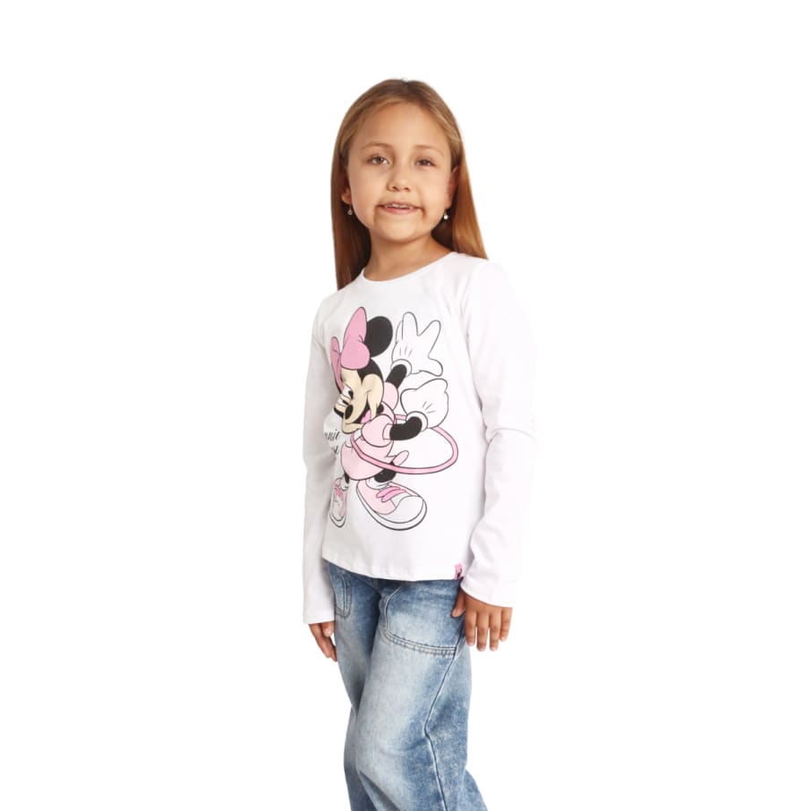 POLO BASICO ML MINNIE MOUSE NIÑA BLANCO