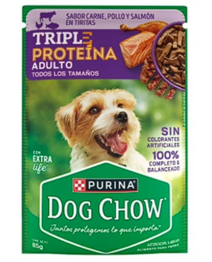 Alimento Dog Chow Adulto Triple Proteina Carne Pollo Y Salmon 85 Gr Pouch  A