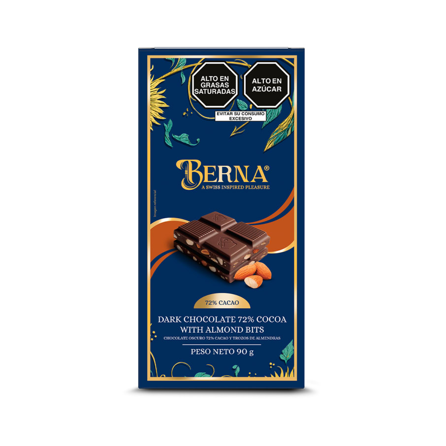 BERNA-  CHOCOLATE 72% CACAO Y TROZOS DE ALMENDRAS 
