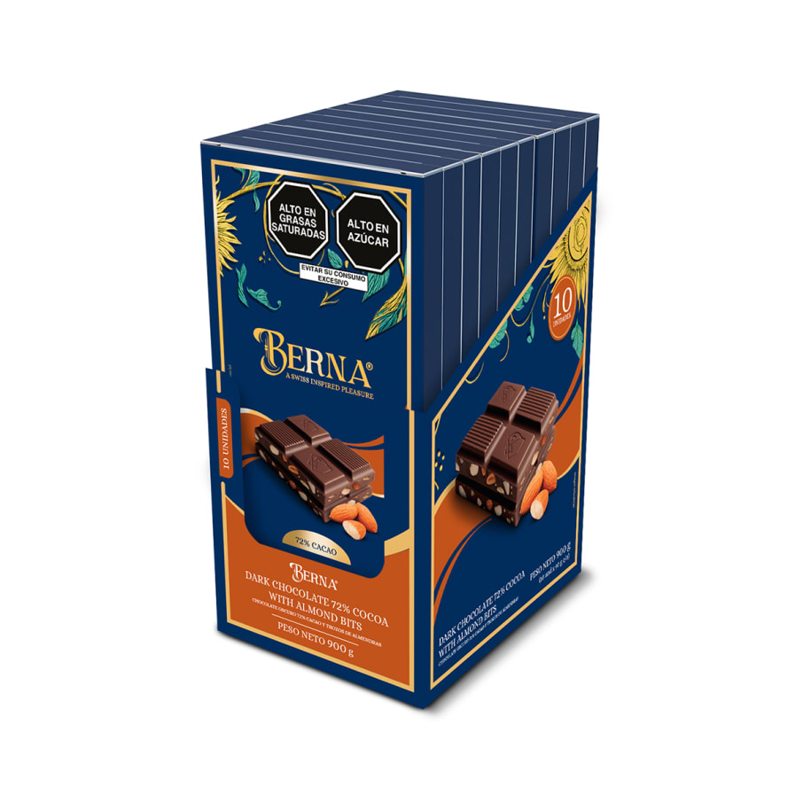 BERNA-  CHOCOLATE 72% CACAO Y TROZOS DE ALMENDRAS 