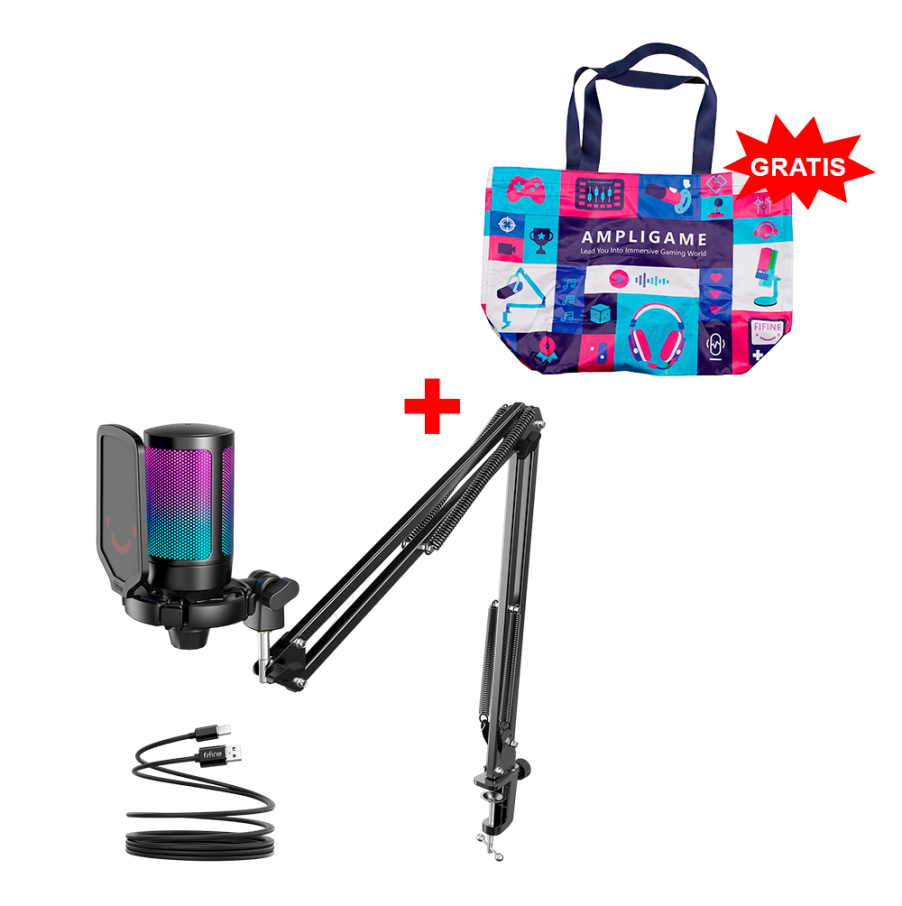 Micrófono Gamer Fifine A6T BLACK Soporte de brazo + Bolsa Fifine 2025
