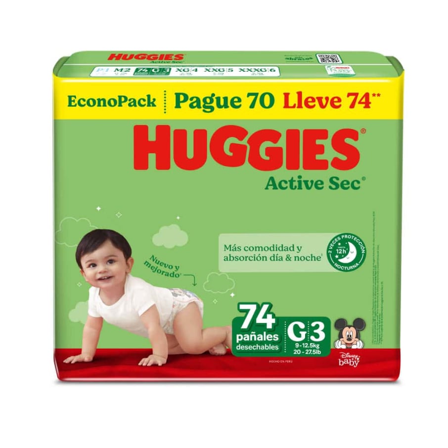 HUGGIES ACTIVESEC PAÑAL TALLA G X 74