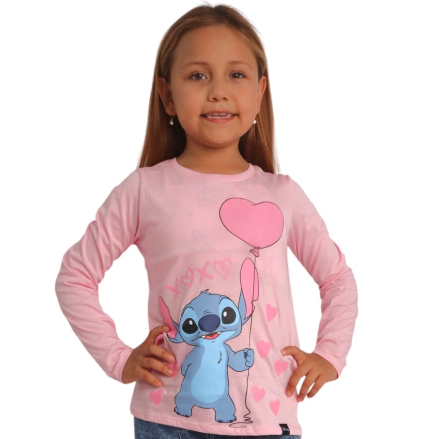 POLO BASICO ML LILO & STITCH NIÑA ROSADO