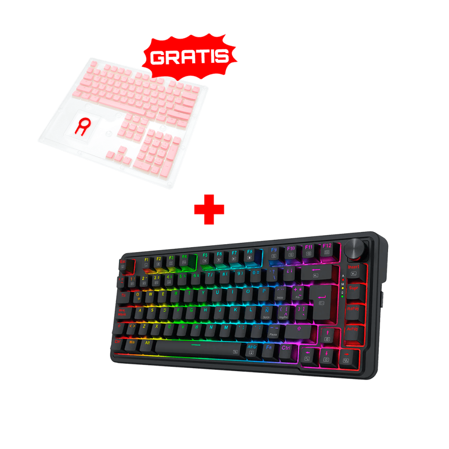 Teclado Redragon UCAL PRO K673 Inalámbrico Español BLACK - RED SWITCH + Keycaps Redragon SCARAB, Spanish A130P-SP PINK