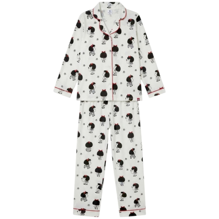 PIJAMA CAMISA Y PANTALON MUJER MAFALDA MARFIL1