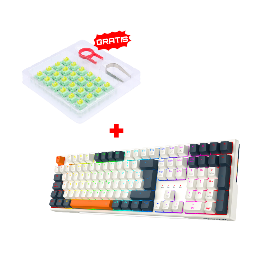 Teclado Redragon TRUNDLE K668WBO-RGB Spanish  + Kit Switches Redragon A113 Bullet QT