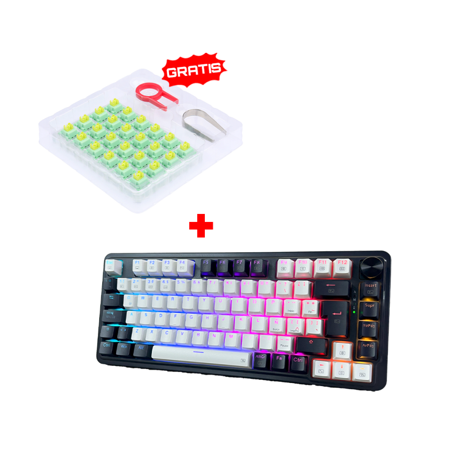 Teclado Redragon UCALPRO-RGB Wireless Spanish K673WB WHITE/BLACK + Kit Switches Redragon A113 Bullet QT