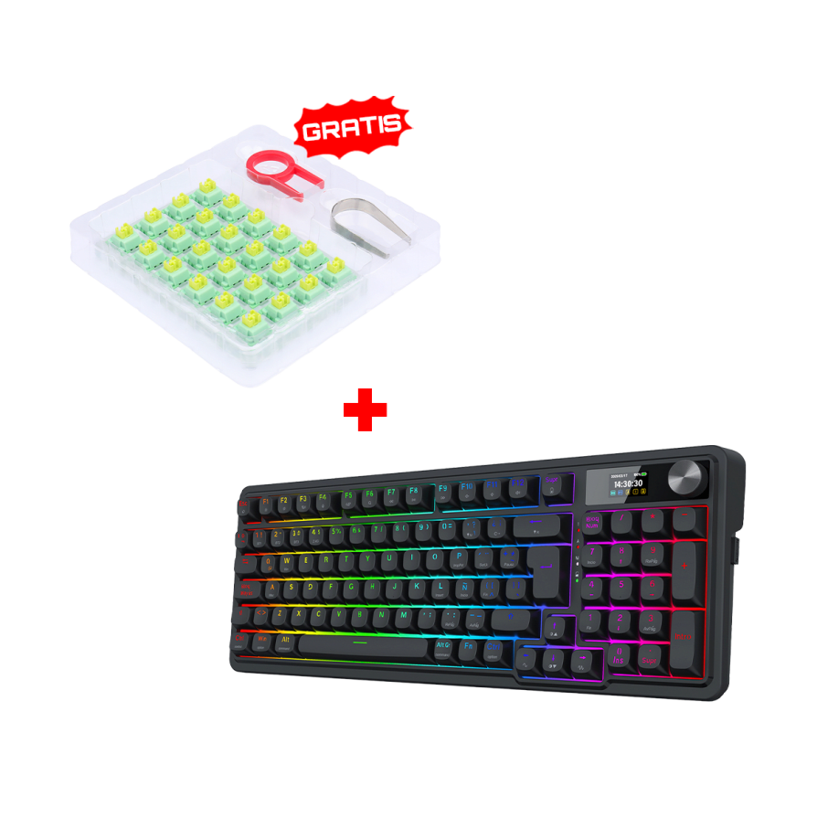 Teclado Redragon EISA K719 PRO Inalámbrico Español BLACK - MINT MAMBO SWITCH + Kit Switches Redragon A113 Bullet QT