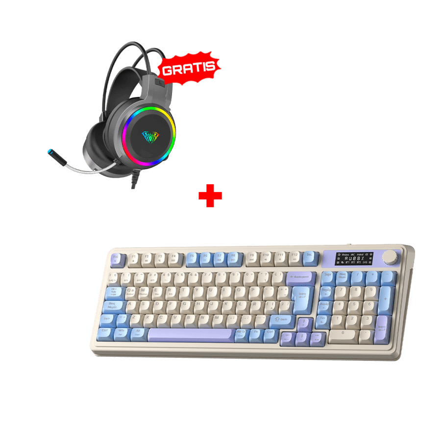 Teclado Aula S99 PRO Inalámbrico Español PURPLE + Auricular Aula S608 Cableado BLACK