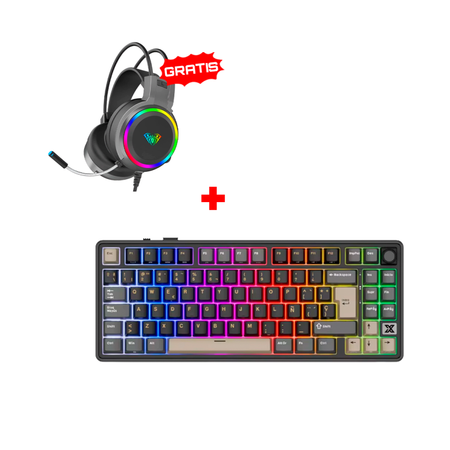 Teclado Royal Kludge RK X87 Cableado PHANTOM - CREAMY  SWITCH + Auricular Aula S608 Cableado BLACK