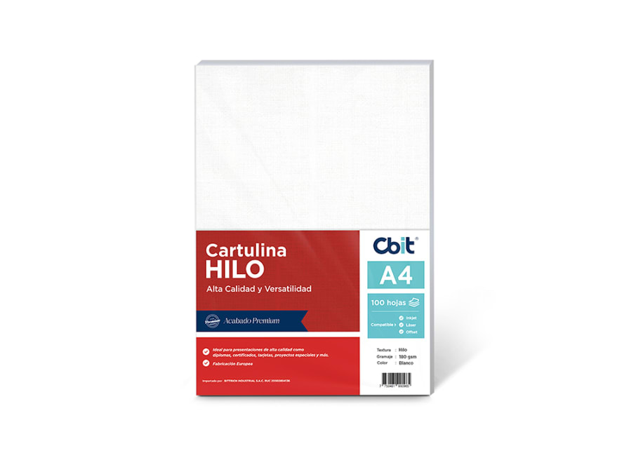 PAQ. 100H 180GSM CARTULINA HILO CBIT A4 BLANCO - PNX