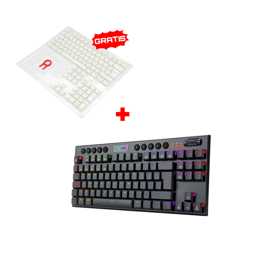 Teclado Redragon HORUS TKL BLACK Wireless, Spanish K621-RGB-SP RED SWITCH + Keycaps Redragon SCARAB, Spanish A130W-SP WHITE