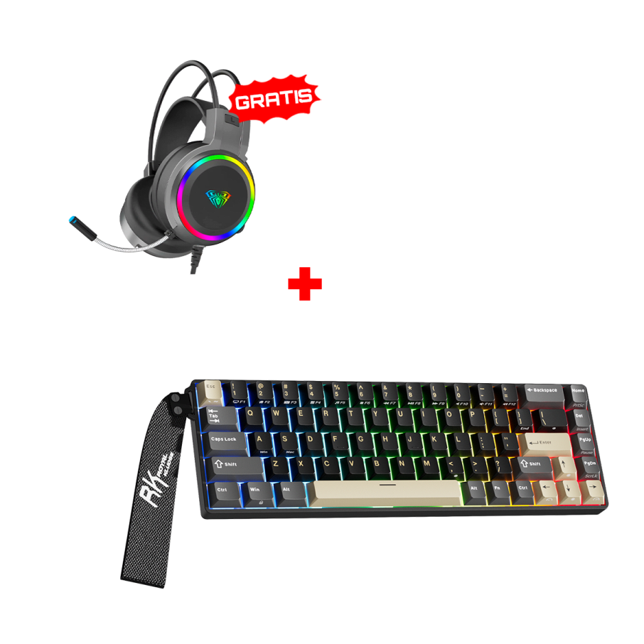 Teclado Royal Kludge RK68 HE Cableado Español PHANTOM - MINT MAGNETIC SWITCH + Auricular Aula S608 Cableado BLACK