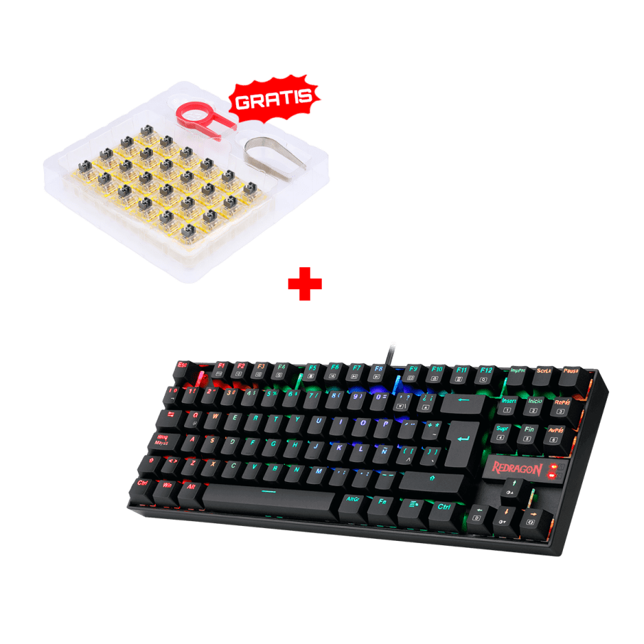 K552RGB Teclado Redragon KUMARA BLACK, Spanish RED SWITCH + Kit Switches Redragon A113 Bullet S