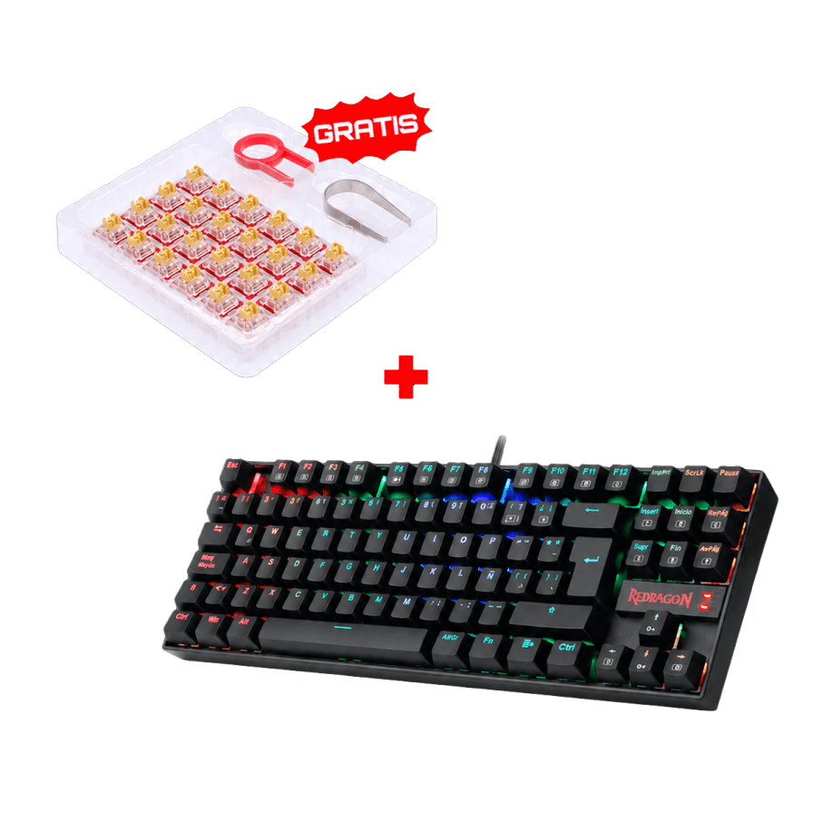 K552RGB Teclado Redragon KUMARA BLACK, Spanish RED SWITCH + Kit Switches Redragon A113 Bullet F