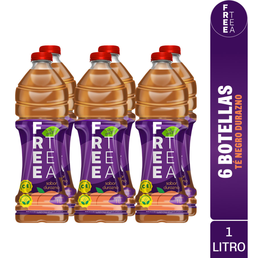 FREE TEA Té Negro Durazno 1L Pack x6