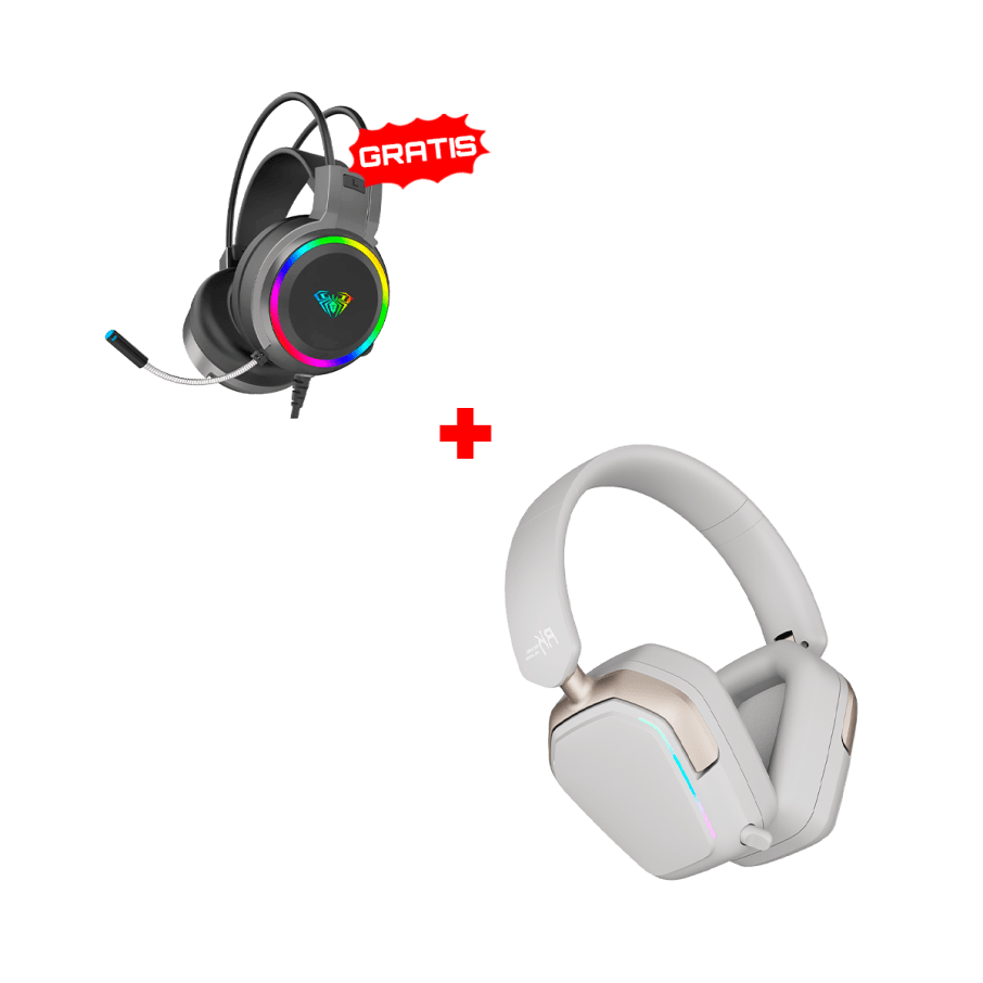 Auricular Royal Kludge HG101 Inalámbrico PLATINUM GRAY + Auricular Aula S608 Cableado BLACK